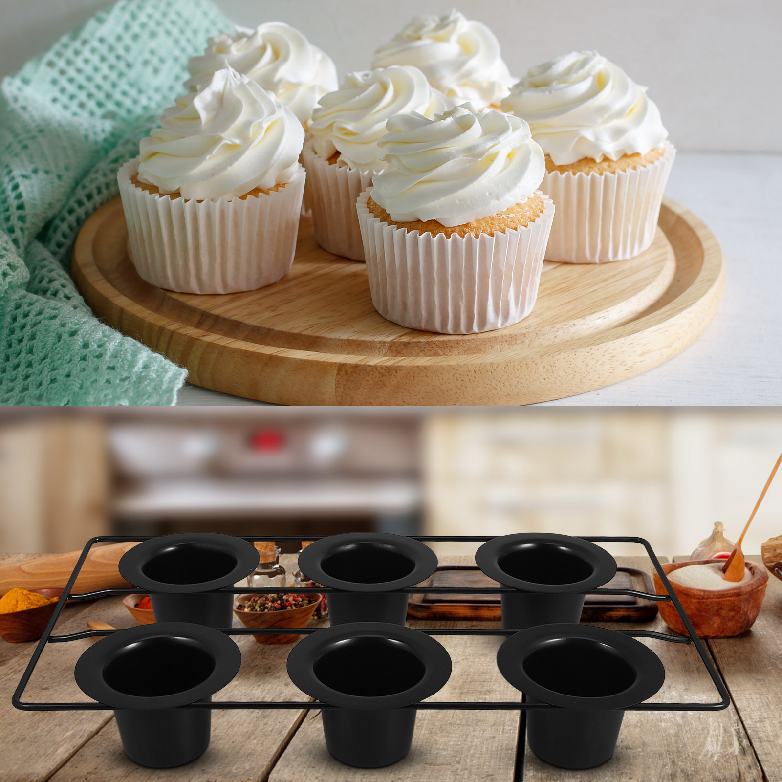 Muffin Tin Nonstick - 6컵용 튼튼한 블랙 카본 스틸 논스틱
