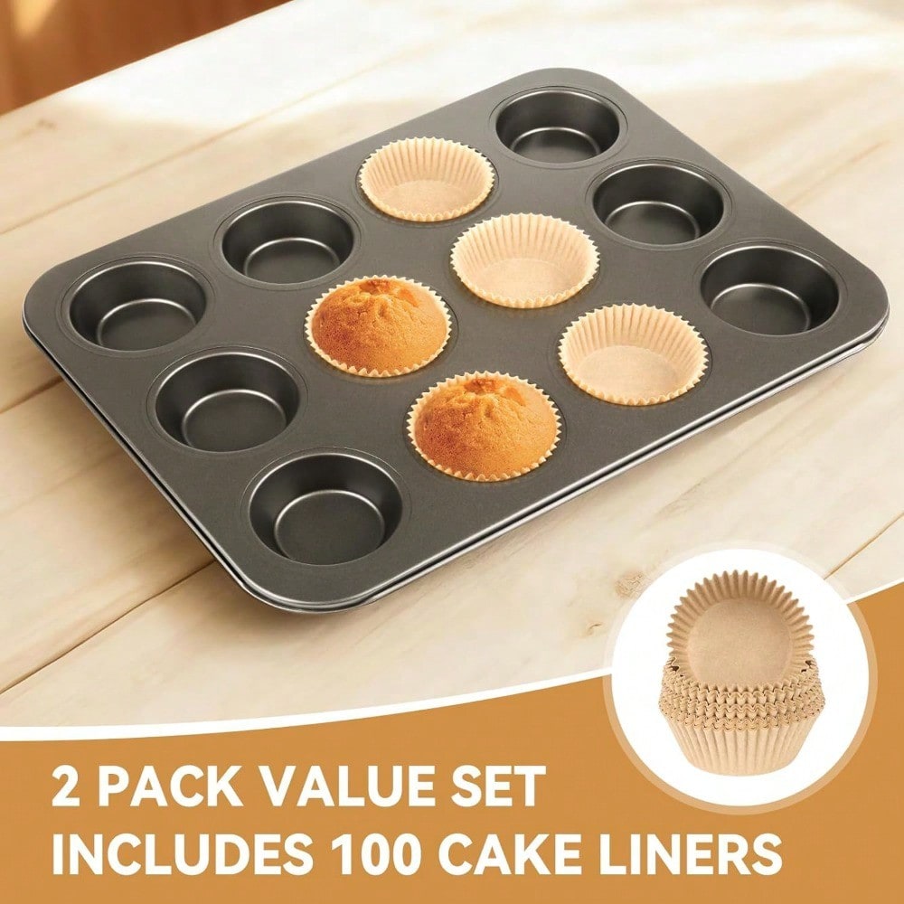 2팩 머핀 팬(100개 컵케이크 라이너 포함), 12컵 - Muffin Tin Nonstick 리뷰 및 가격