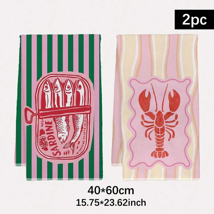 2개, 분홍색과 녹색 줄무늬가 있는 새우와 생선 주방  - Kitchen Baking Cloth 리뷰 및 가격
